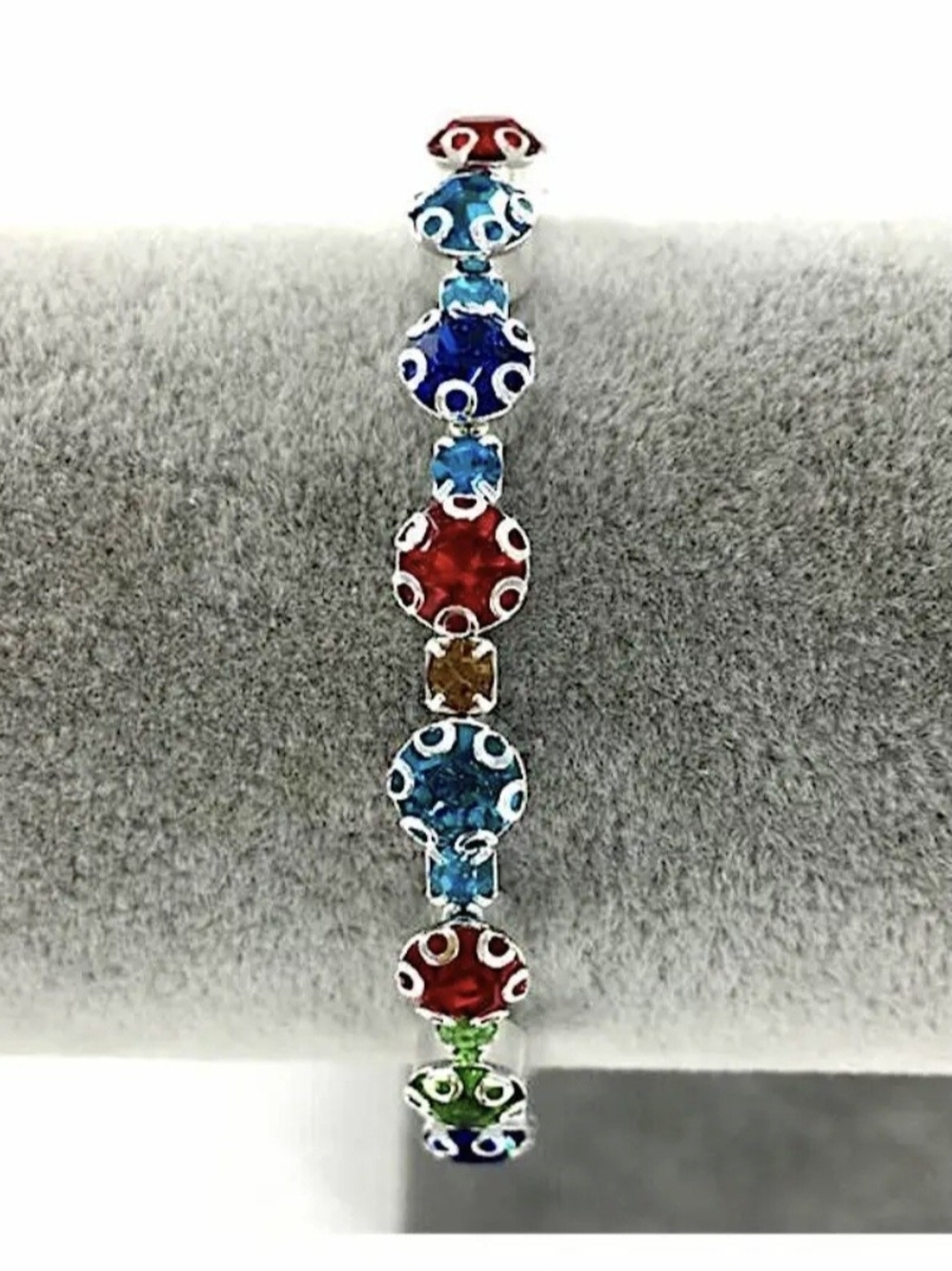 Mint Multicolor Crystal Bracelet — Blue, Red, Green & Gold Accents